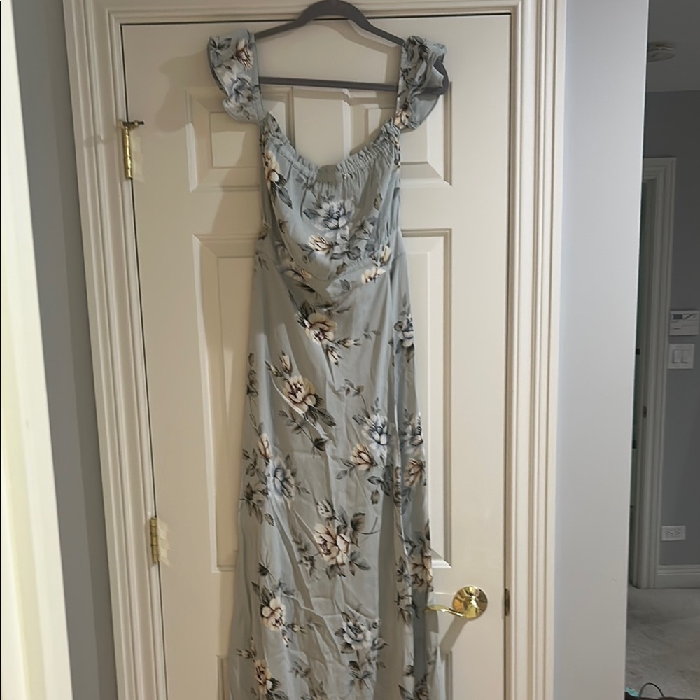 Floral Ruffle Sleeve Maxi Dress - Blue